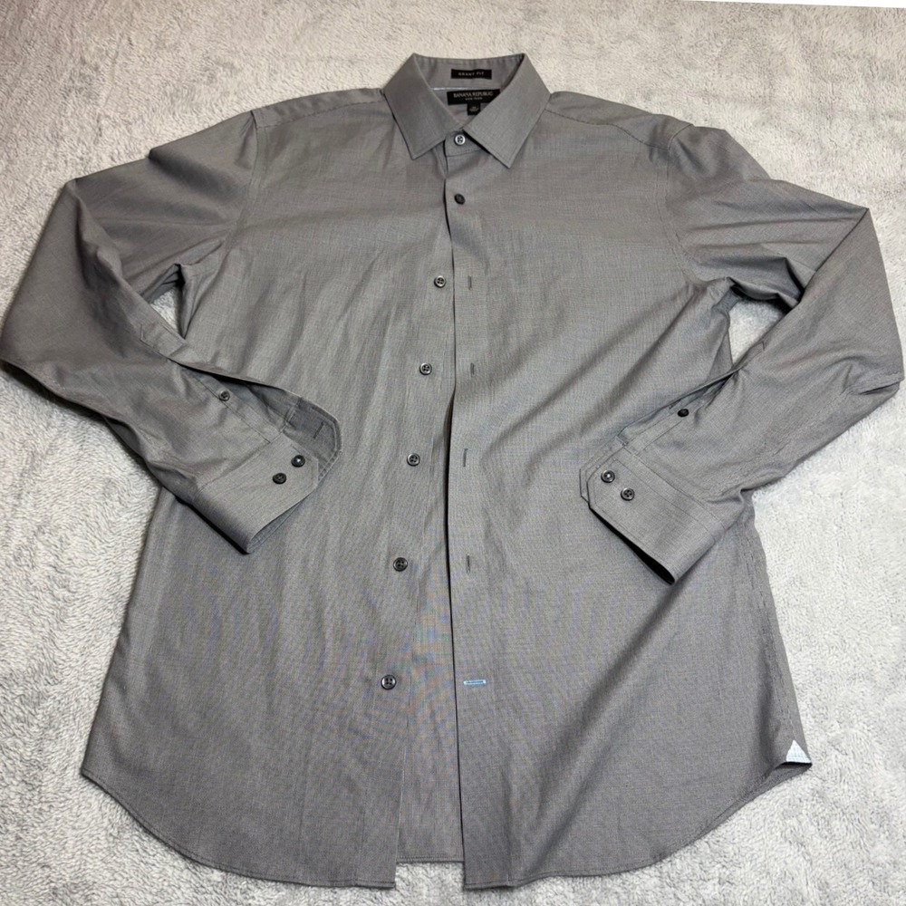 Banana Republic Shirt Men M Grey Grant Fit Non-Iron Cotton Long Sleeve Button-Up